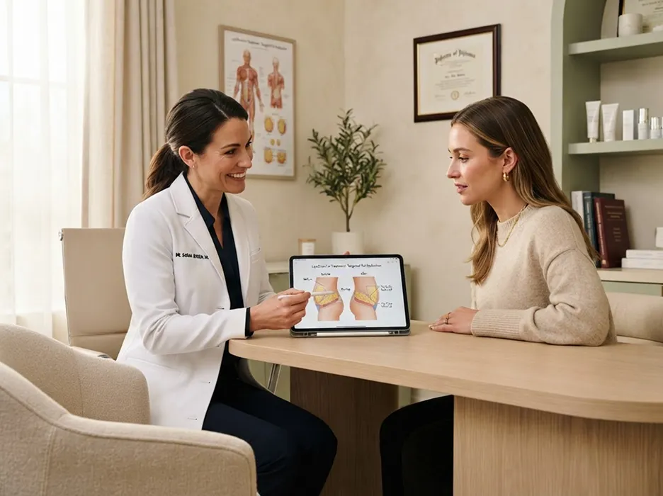 Provider explaining the treatment area to a patient on a tablet